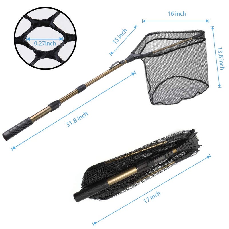 YVLEEN Folding Fishing Net - Foldable Fish Landing Net Robust Aluminum Telescopic Pole Handle and Nylon Mesh 16inch Hoop Size - Image 3